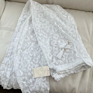 Miken White Lace Swim Coverup with Tassel Tie
